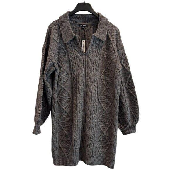 Steve Madden Debbie Sweater Dress Cable Knit NWT Gray Size S 🖤 Cozy & Oversized